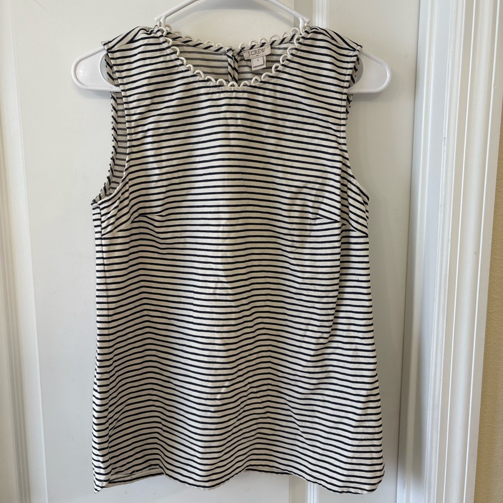 J.Crew Size 2 Navy White Stripe Sleeveless Top 100% Cotton Ric Rac Trim